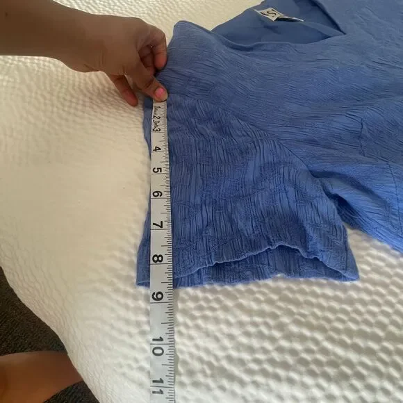 KSL Blue Textured Asymmetrical Blouse Women’s V-Neck Short Sleeve Top Size 16W - Picture 6 of 8